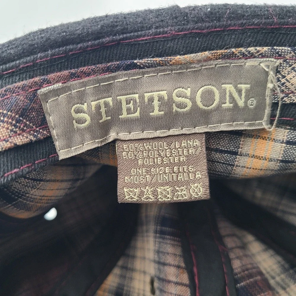 Stetson Hat Strapback Black Wool Blend Metal Logo Plaid Casual Baseball Cap Men - Picture 13 of 13